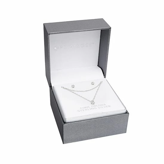 PRIMROSE Sterling Silver Cubic Zirconia Earrings & Double Layered Necklace Set - Image 2