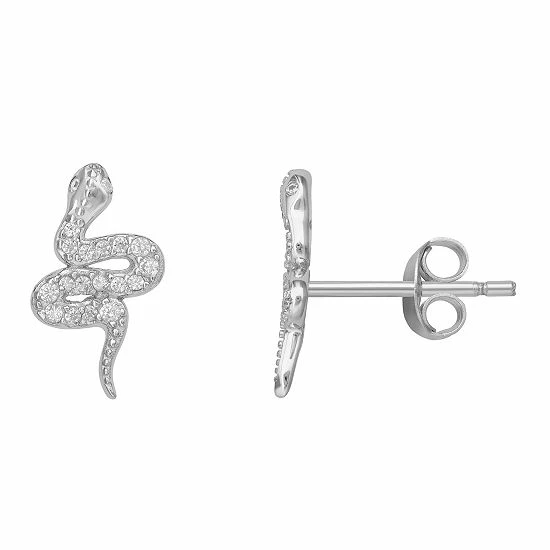 PRIMROSE Sterling Silver Cubic Zirconia Accent Snake Stud Earrings - Image 2