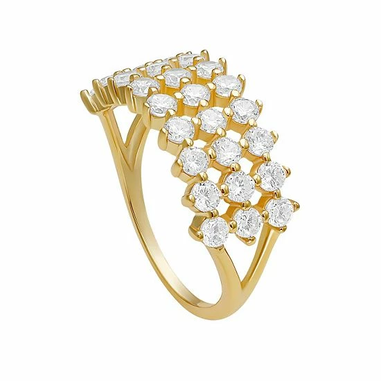PRIMROSE Sterling Silver Cubic Zirconia Triple Row Ring - Image 4