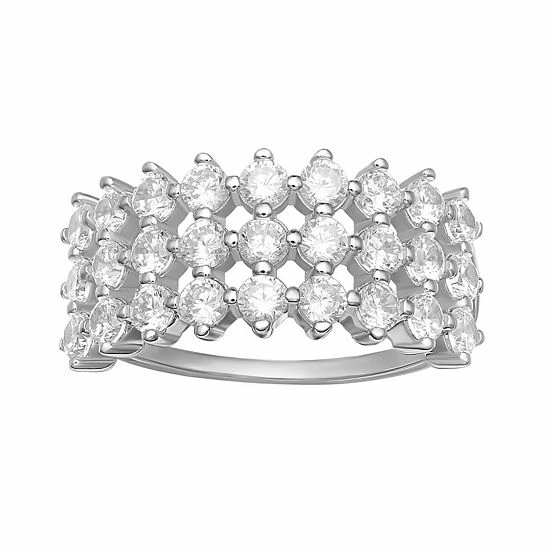 PRIMROSE Sterling Silver Cubic Zirconia Triple Row Ring - Image 6