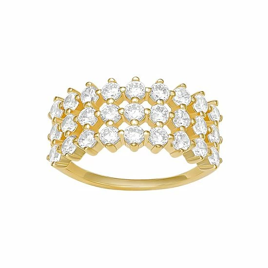 PRIMROSE Sterling Silver Cubic Zirconia Triple Row Ring - Image 7
