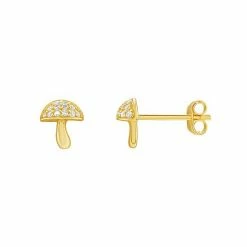 PRIMROSE Sterling Silver Cubic Zirconia Mushroom Stud Earrings Yellow Gold Tone
