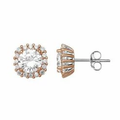 PRIMROSE Sterling Silver Pave Cubic Zirconia Cushion Shape Stud Earrings 18k Rose Gold Over