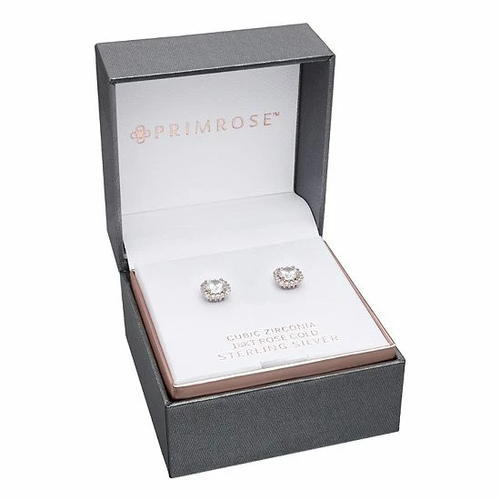 PRIMROSE Sterling Silver Pave Cubic Zirconia Cushion Shape Stud Earrings 18k Rose Gold Over - Image 3