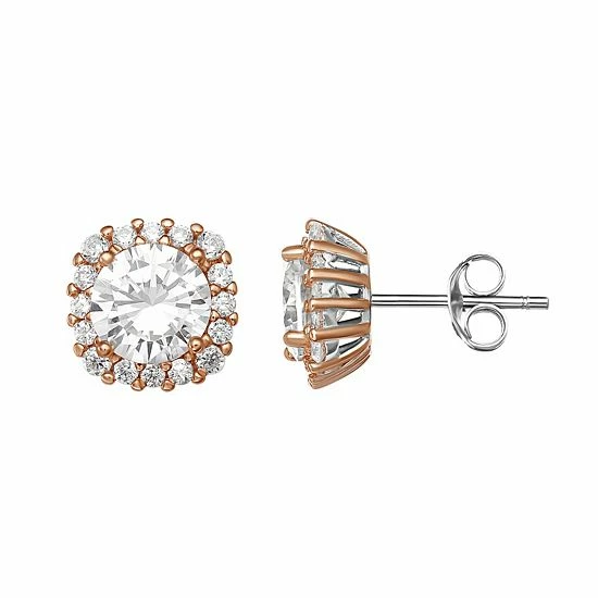 PRIMROSE Sterling Silver Pave Cubic Zirconia Cushion Shape Stud Earrings 18k Rose Gold Over - Image 6
