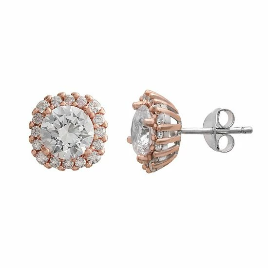 PRIMROSE Sterling Silver Pave Cubic Zirconia Cushion Shape Stud Earrings 18k Rose Gold Over - Image 7