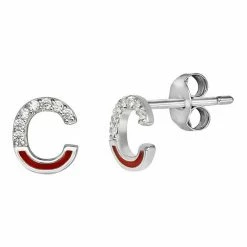 PRIMROSE Sterling Silver Cubic Zirconia Initial Stud Earrings Pink J