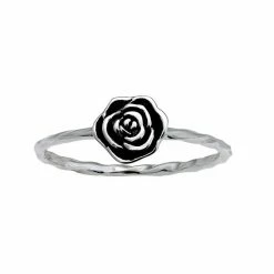 PRIMROSE Sterling Silver Oxidized Rose Twisted Band Ring