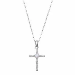 PRIMROSE Sterling Silver Opal Heart & Cubic Zirconia Cross Pendant Necklace