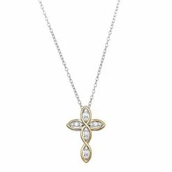PRIMROSE Sterling Silver Cubic Zirconia Twisted Cross Pendant Necklace Two Tone Rose Clear