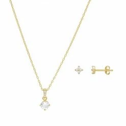 PRIMROSE Cubic Zirconia Pendant & Flower Stud Earring Set Sterling Silver