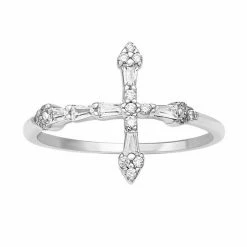 PRIMROSE Sterling Silver Cubic Zirconia Baguette Sideways Cross Ring