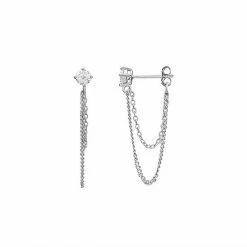PRIMROSE Sterling Silver Cubic Zirconia Double Chain Front-to-Back Drop Earrings