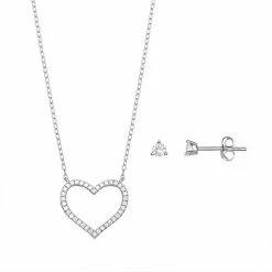 PRIMROSE Sterling Silver Cubic Zirconia Earring & Open Heart Necklace Set