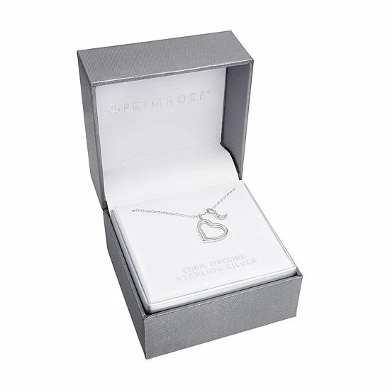 PRIMROSE Sterling Silver Cubic Zirconia Moon & Polished Open Heart Pendant Necklace - Image 2
