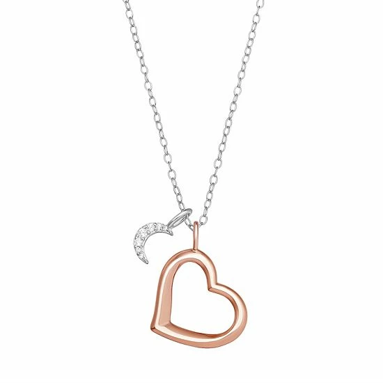 PRIMROSE Sterling Silver Cubic Zirconia Moon & Polished Open Heart Pendant Necklace - Image 5