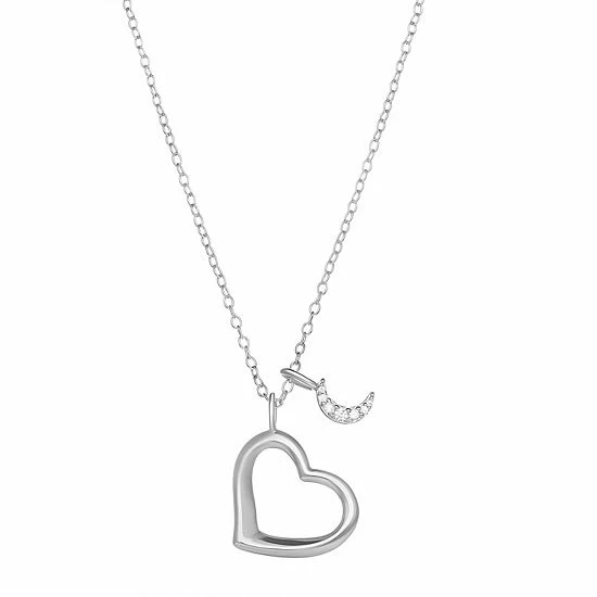 PRIMROSE Sterling Silver Cubic Zirconia Moon & Polished Open Heart Pendant Necklace - Image 6