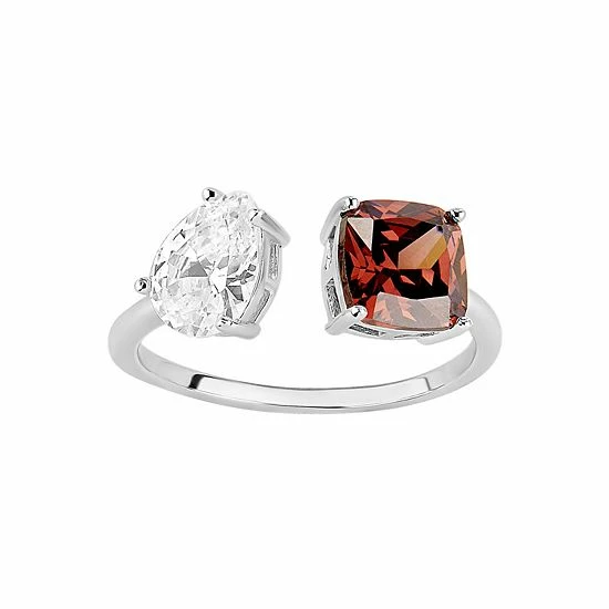 PRIMROSE Sterling Silver Cubic Zirconia Open Ring Sterling And Brown - Image 6