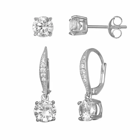 PRIMROSE Sterling Silver Cubic Zirconia Stud & Drop Earring Duo Set Gold Tone