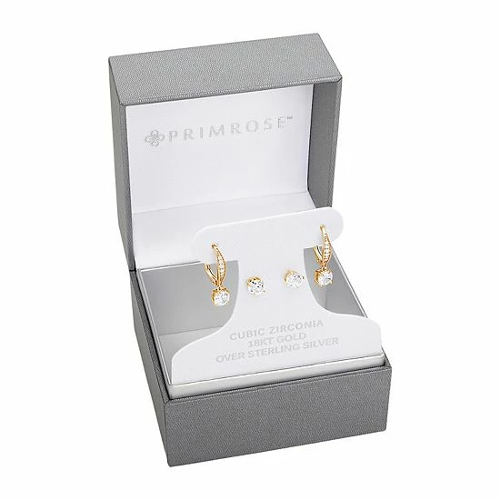 PRIMROSE Sterling Silver Cubic Zirconia Stud & Drop Earring Duo Set Gold Tone - Image 2
