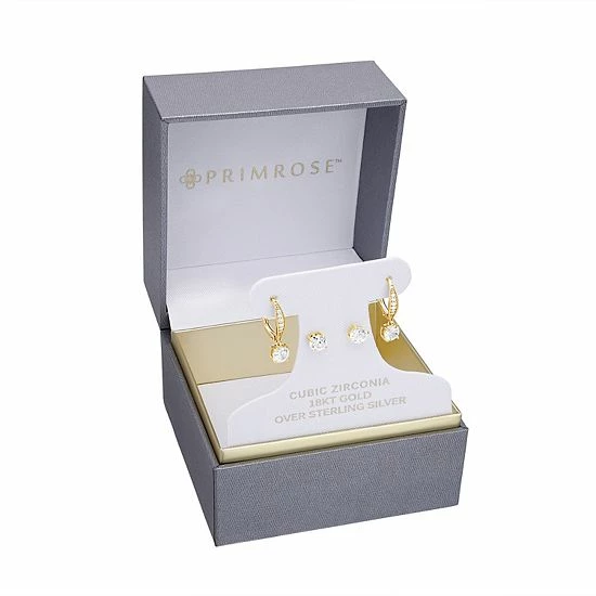 PRIMROSE Sterling Silver Cubic Zirconia Stud & Drop Earring Duo Set Gold Tone - Image 3
