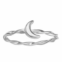 PRIMROSE Sterling Silver Twisted Band Crescent Moon Ring