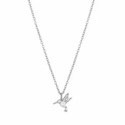 PRIMROSE Sterling Silver Pear & Round Cubic Zirconia Hummingbird Pendant Necklace