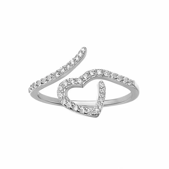 PRIMROSE Sterling Silver Cubic Zirconia Open Heart Bypass Ring