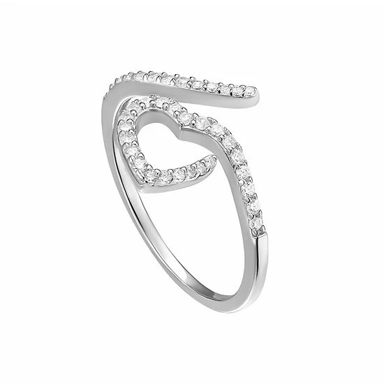 PRIMROSE Sterling Silver Cubic Zirconia Open Heart Bypass Ring - Image 2