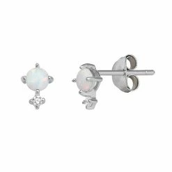 PRIMROSE Sterling Silver White Opal Cabochon Stud Earrings