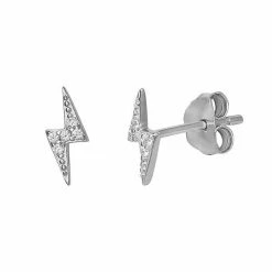 PRIMROSE Sterling Silver Cubic Zirconia Lightning Bolt Stud Earrings
