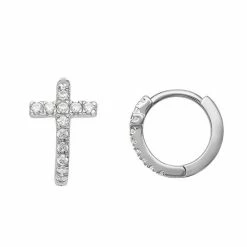 PRIMROSE Sterling Silver Cubic Zirconia Cross Huggie Hoop Earrings