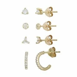 PRIMROSE Four Pair Cubic Zirconia Stud & Hoop Earring Set Yellow Gold Tone Clear