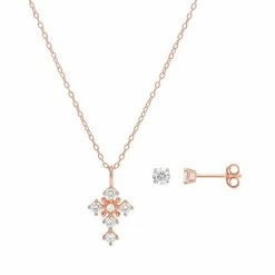PRIMROSE 18k Rose Gold Over Silver Cubic Zirconia Cross Pendant & Stud Earring Set