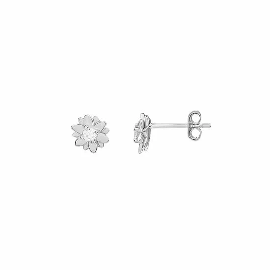 PRIMROSE Sterling Silver Cubic Zirconia Polished Flower Stud Earrings