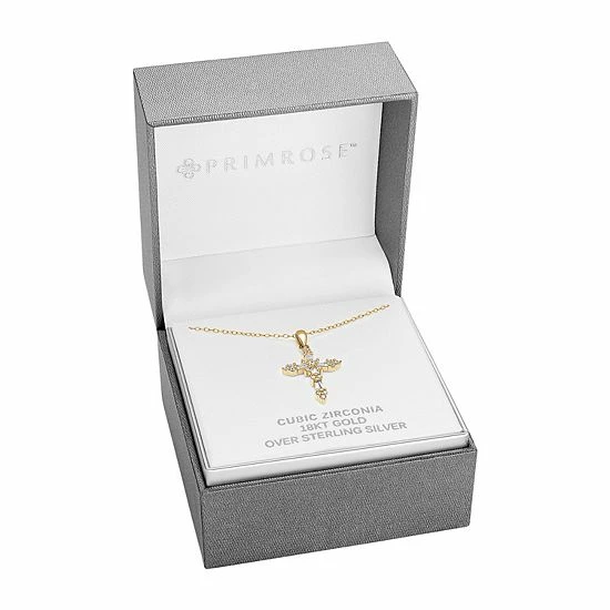 PRIMROSE Sterling Silver Cubic Zirconia Baguette Cross Pendant Necklace Sterling And Clear - Image 2