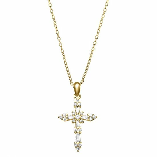 PRIMROSE Sterling Silver Cubic Zirconia Baguette Cross Pendant Necklace Sterling And Clear - Image 7
