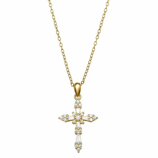 PRIMROSE Sterling Silver Cubic Zirconia Baguette Cross Pendant Necklace Sterling And Clear - Image 9