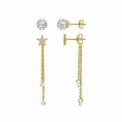 PRIMROSE Sterling Silver Crystal Fireball & Cubic Zirconia Stud Earring Duo Set