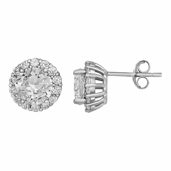 PRIMROSE Sterling Silver Pave Cubic Zirconia Round Stud Earrings