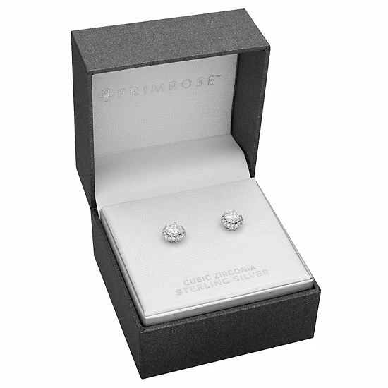 PRIMROSE Sterling Silver Pave Cubic Zirconia Round Stud Earrings - Image 2