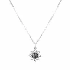 PRIMROSE Sterling Silver Oxidized Sunflower Pendant Necklace