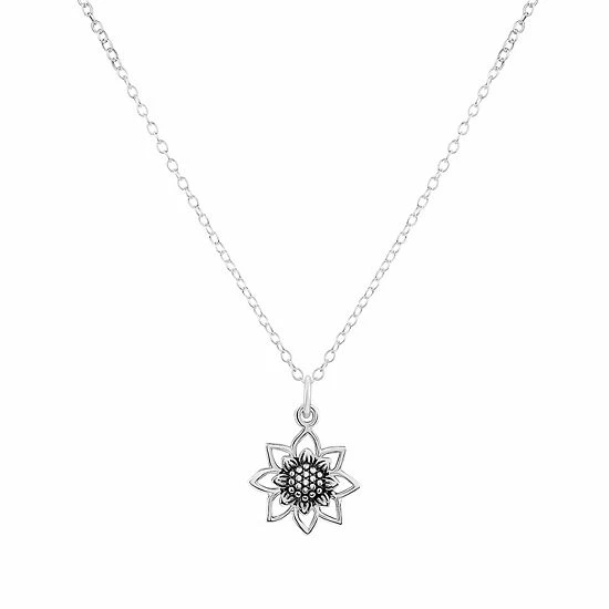 PRIMROSE Sterling Silver Oxidized Sunflower Pendant Necklace