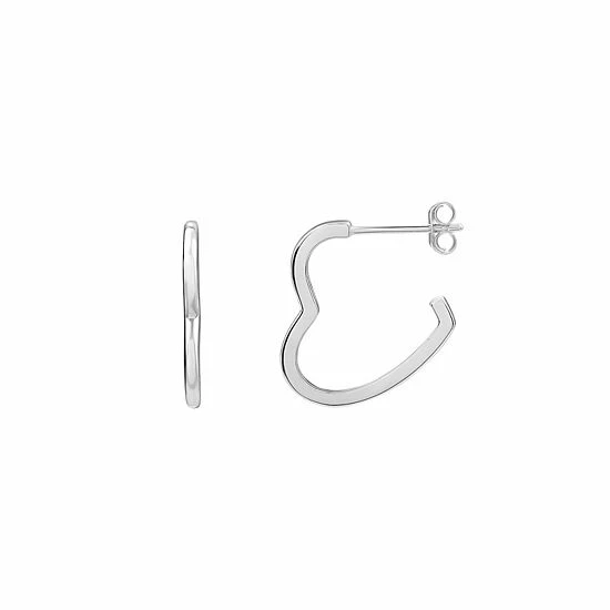 PRIMROSE Sterling Silver Polished Heart Shaped Hoop Earrings
