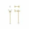 PRIMROSE 18k Gold Plated Butterfly & Cubic Zirconia Stud Earring Duo Set
