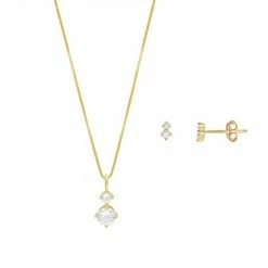 PRIMROSE Double Cubic Zirconia Pendant & Stud Earring Set Gold Over Sterling