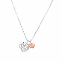 PRIMROSE Two Tone Sterling Silver Flower & Heart Cubic Zirconia Pendant Necklace