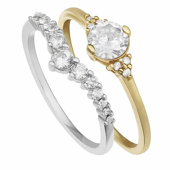 PRIMROSE Two Tone Sterling Silver Cubic Zirconia Ring Set - Image 2