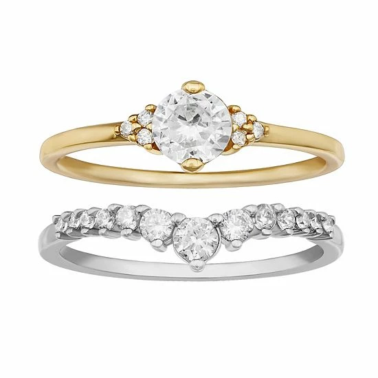 PRIMROSE Two Tone Sterling Silver Cubic Zirconia Ring Set - Image 3