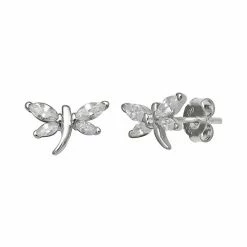 PRIMROSE Sterling Silver Cubic Zirconia Dragonfly Stud Earrings